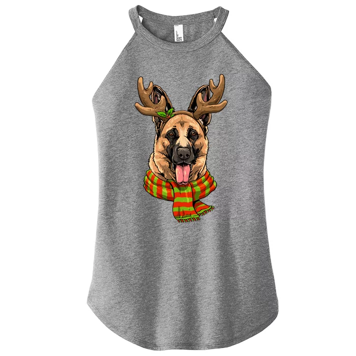 Ger Shepherd Dog Christmas Santa Clause Reindeer Xmas Great Gift Women’s Perfect Tri Rocker Tank