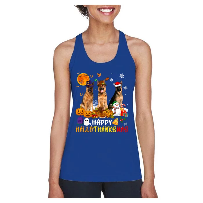 Ger Shepherd Dog Happy Hallothanksmas Xmas Dog Lover Cute Gift Women's Racerback Tank