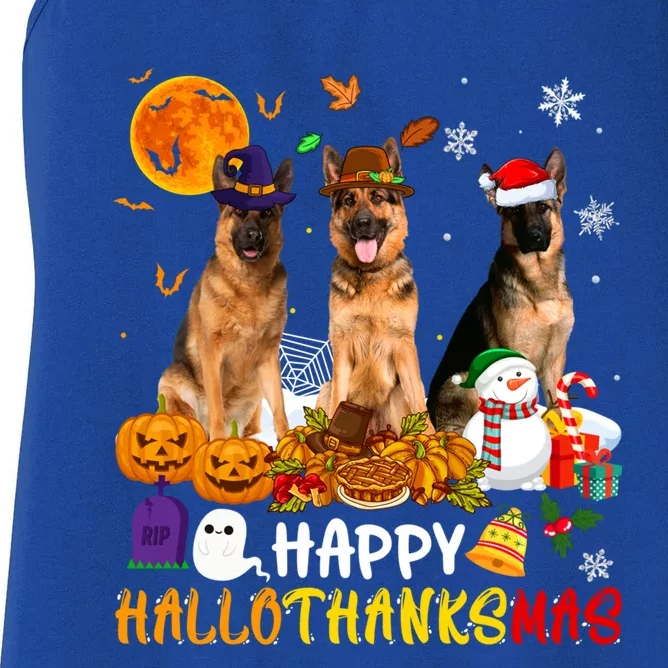 Ger Shepherd Dog Happy Hallothanksmas Xmas Dog Lover Cute Gift Women's Racerback Tank