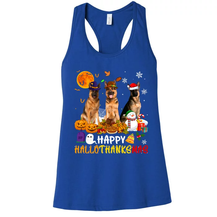 Ger Shepherd Dog Happy Hallothanksmas Xmas Dog Lover Cute Gift Women's Racerback Tank