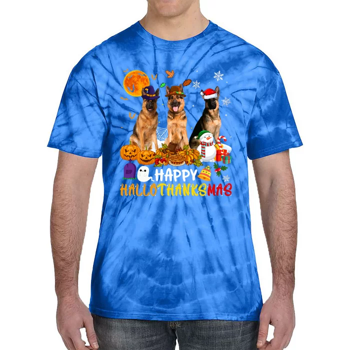 Ger Shepherd Dog Happy Hallothanksmas Xmas Dog Lover Cute Gift Tie-Dye T-Shirt