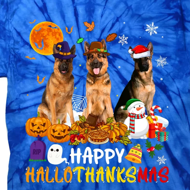 Ger Shepherd Dog Happy Hallothanksmas Xmas Dog Lover Cute Gift Tie-Dye T-Shirt