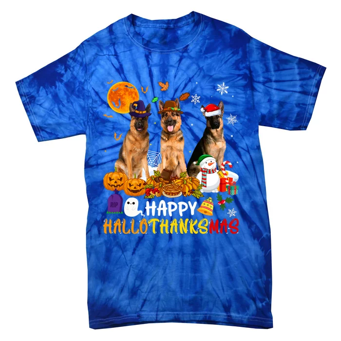 Ger Shepherd Dog Happy Hallothanksmas Xmas Dog Lover Cute Gift Tie-Dye T-Shirt