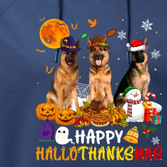 Ger Shepherd Dog Happy Hallothanksmas Xmas Dog Lover Cute Gift Performance Fleece Hoodie