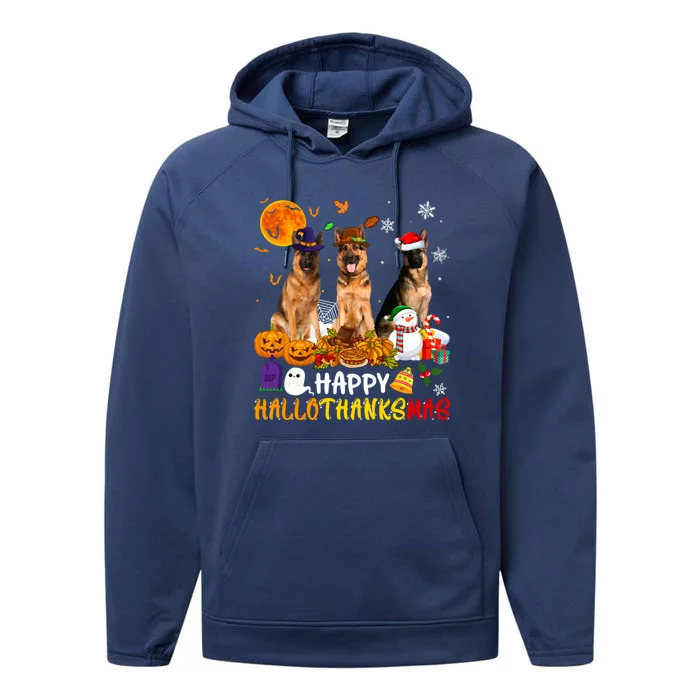 Ger Shepherd Dog Happy Hallothanksmas Xmas Dog Lover Cute Gift Performance Fleece Hoodie