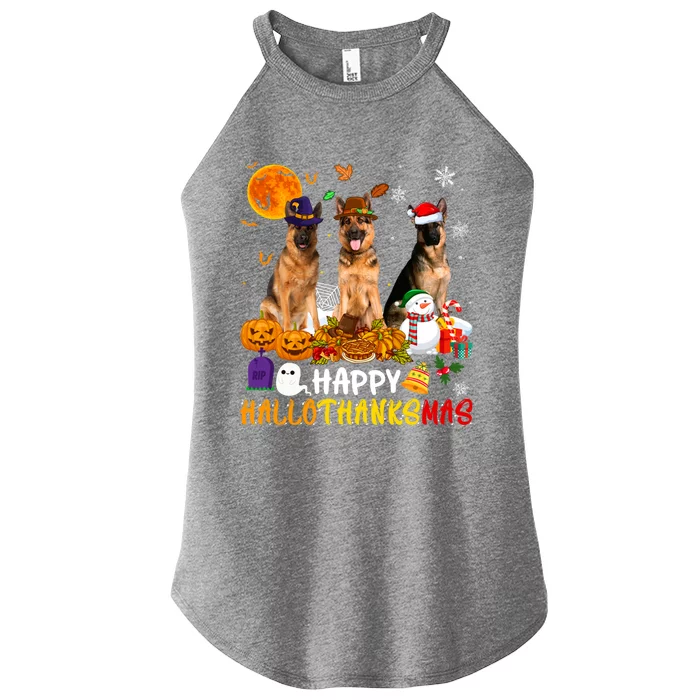 Ger Shepherd Dog Happy Hallothanksmas Xmas Dog Lover Cute Gift Women’s Perfect Tri Rocker Tank