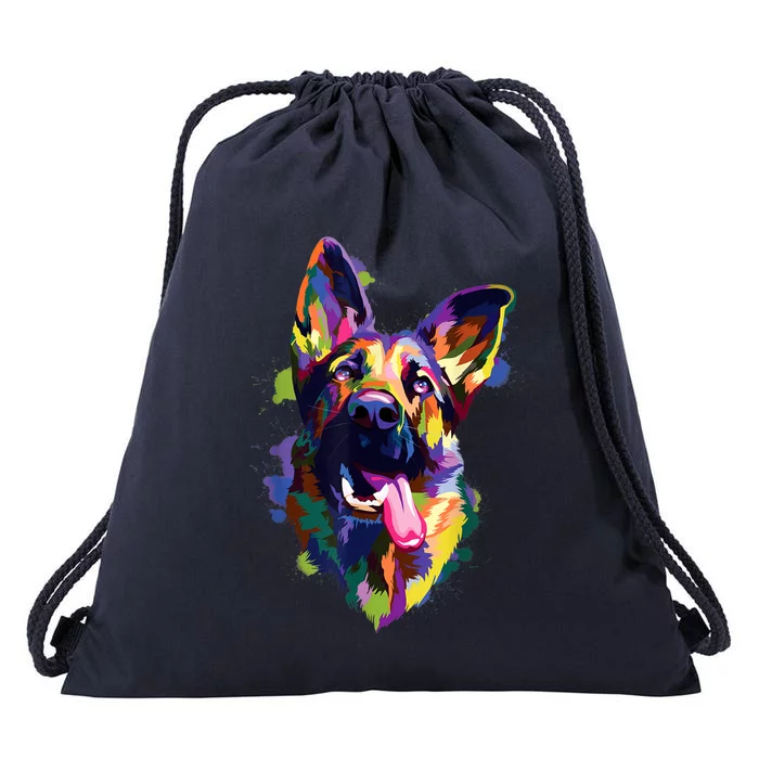 German Shepherd Dog Face Watercolor Colorful Pop Splash Art Drawstring Bag