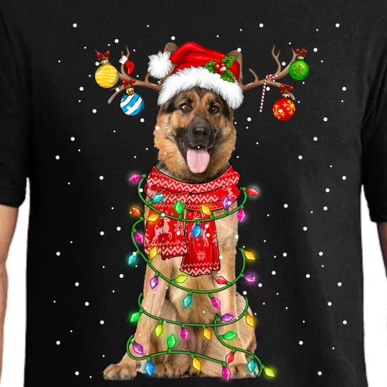 Ger Shepherd Dog Lover Santa Hat Christmas Xmas Lights Gift Pajama Set