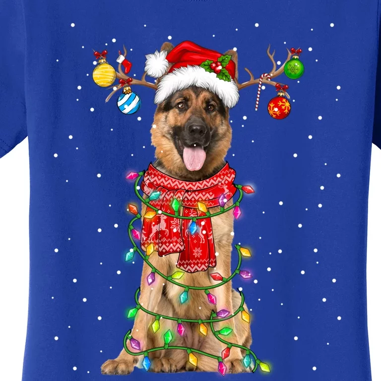 Ger Shepherd Dog Lover Santa Hat Christmas Xmas Lights Gift Women's T-Shirt