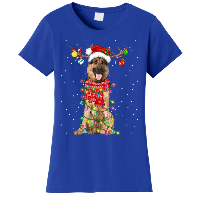 Ger Shepherd Dog Lover Santa Hat Christmas Xmas Lights Gift Women's T-Shirt