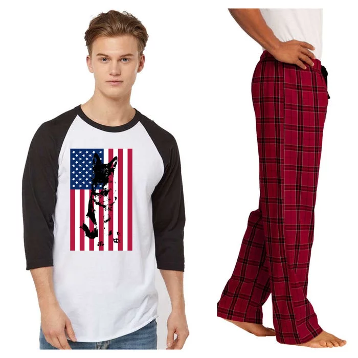 German Shepherd Dog American Flag Patriotic Usa Gift Raglan Sleeve Pajama Set