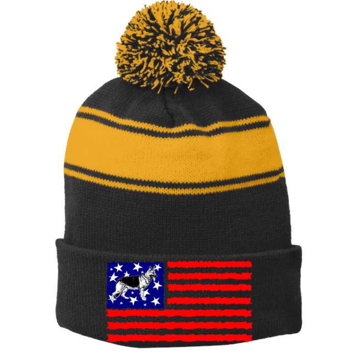 German Shepherd Dog Patriotic American Flag Gift Stripe Pom Pom Beanie