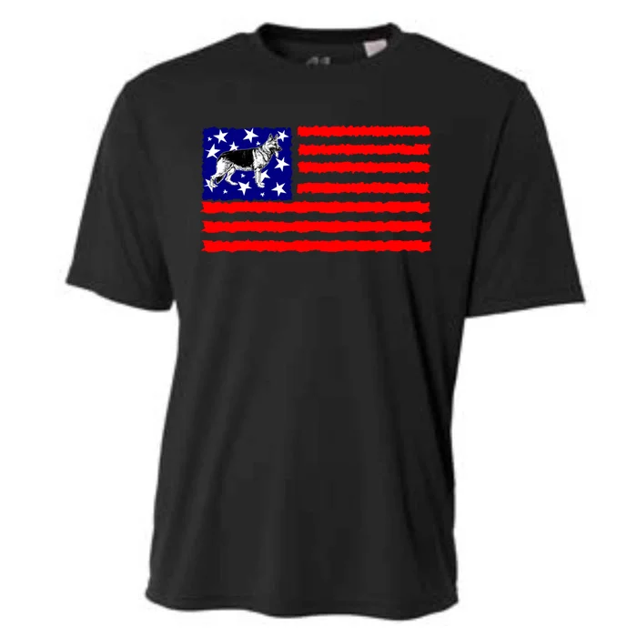 German Shepherd Dog Patriotic American Flag Gift Cooling Performance Crew T-Shirt