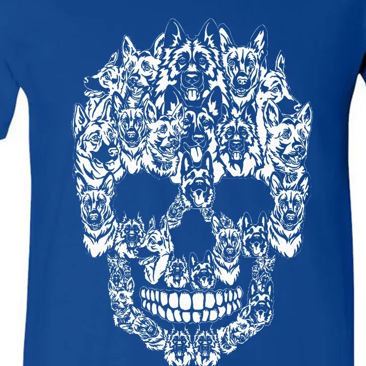 German Shepherd Dog Halloween Skull V-Neck T-Shirt