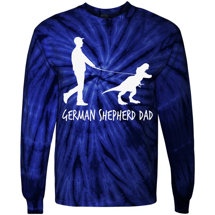 German Shepherd Dad Dinosaur GSD Owners Funny Fathers Day Tie-Dye Long Sleeve Shirt