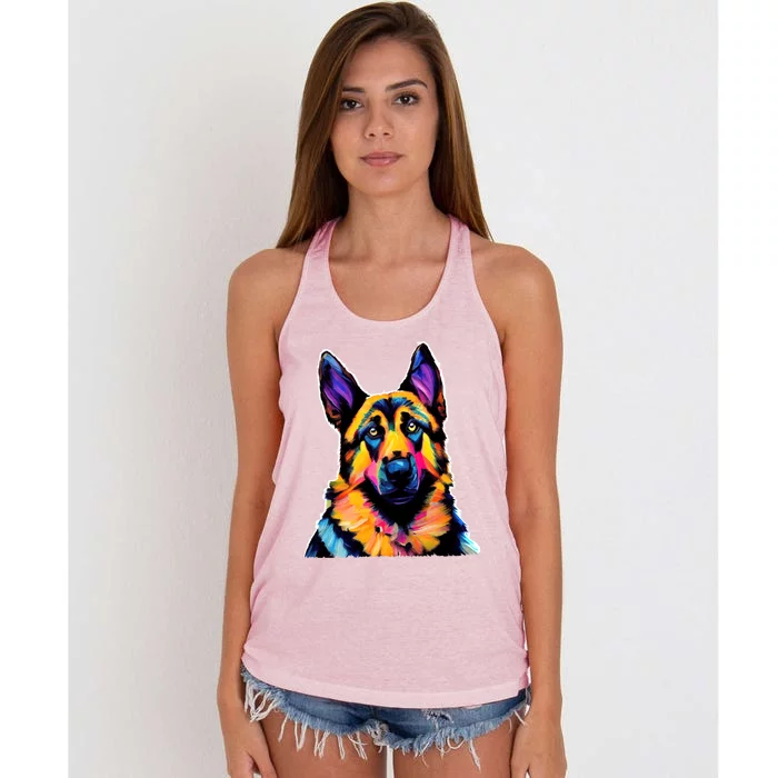 Ger Shepherd Dog Lover Colorful Artistic Mom Gift Women's Knotted Racerback Tank