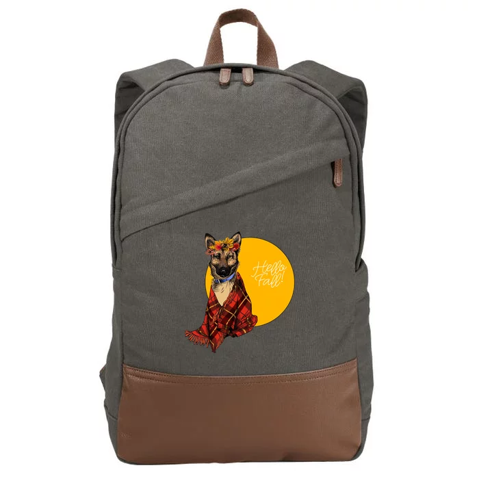 German Shepherd Dog Autumn leaves Blanket Hello Fall Cotton Canvas Backpack