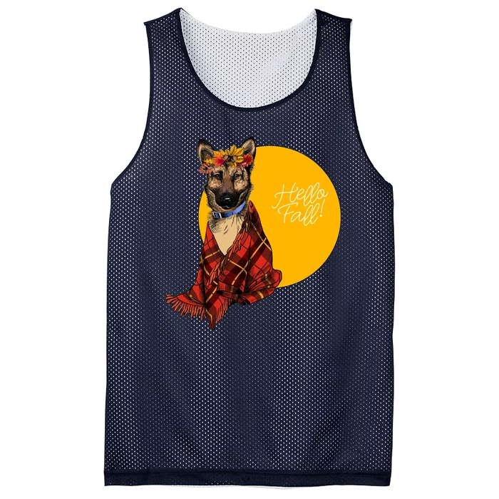 German Shepherd Dog Autumn leaves Blanket Hello Fall Mesh Reversible Basketball Jersey Tank