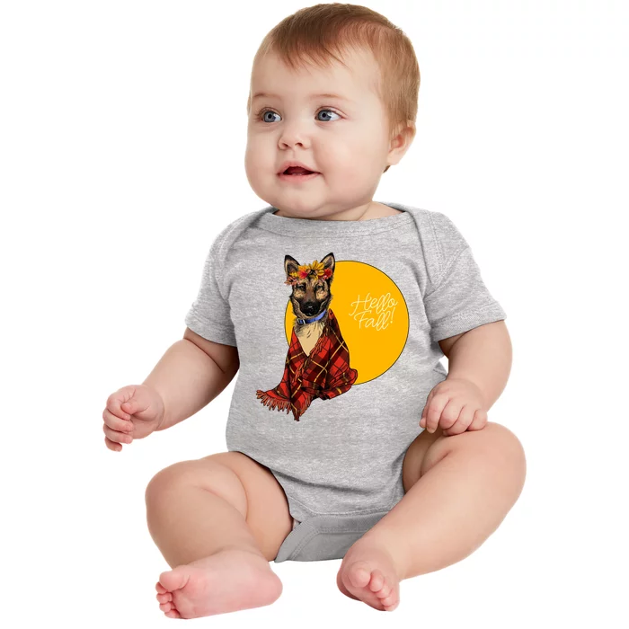 German Shepherd Dog Autumn leaves Blanket Hello Fall Baby Bodysuit