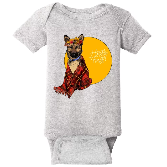 German Shepherd Dog Autumn leaves Blanket Hello Fall Baby Bodysuit