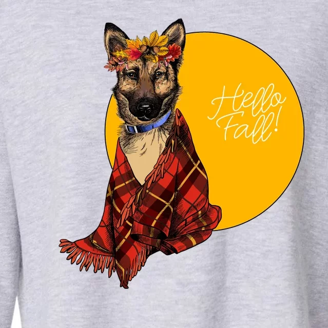 German Shepherd Dog Autumn leaves Blanket Hello Fall Cropped Pullover Crew