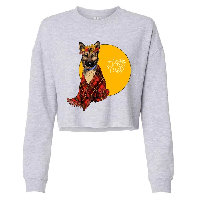 German Shepherd Dog Autumn leaves Blanket Hello Fall Cropped Pullover Crew