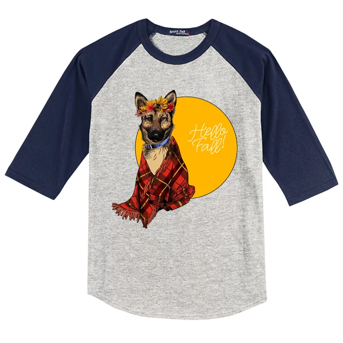 German Shepherd Dog Autumn leaves Blanket Hello Fall Kids Colorblock Raglan Jersey