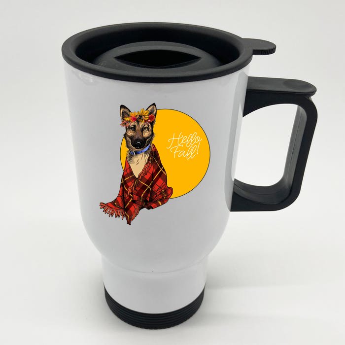 German Shepherd Dog Autumn leaves Blanket Hello Fall Front & Back Stainless Steel Travel Mug