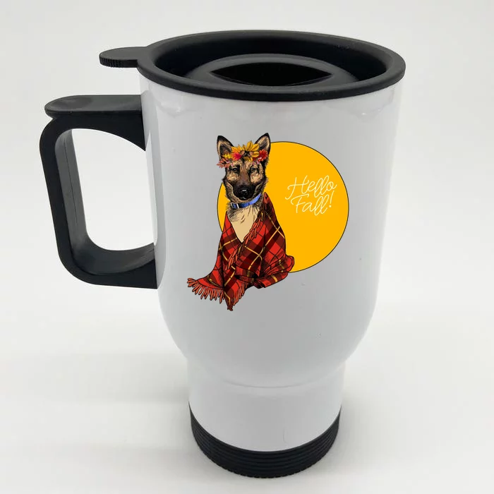 German Shepherd Dog Autumn leaves Blanket Hello Fall Front & Back Stainless Steel Travel Mug