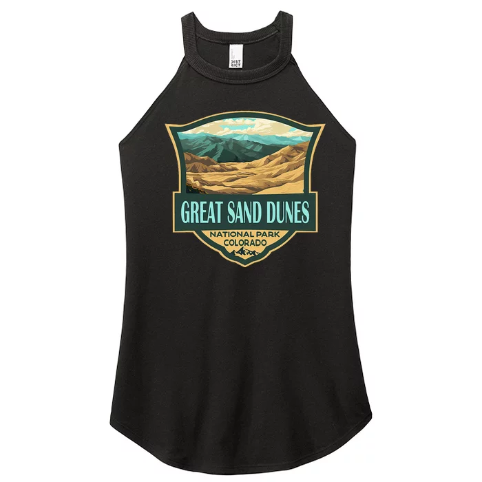 Great Sand Dunes National Park Illustration Retro Badge Women’s Perfect Tri Rocker Tank