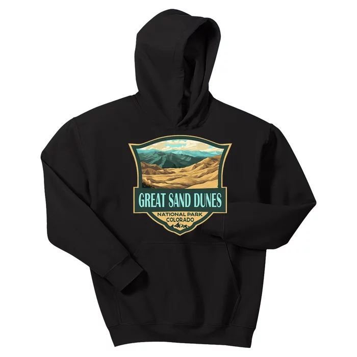 Great Sand Dunes National Park Illustration Retro Badge Kids Hoodie