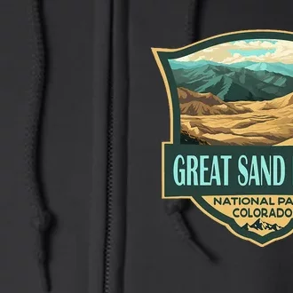 Great Sand Dunes National Park Illustration Retro Badge Full Zip Hoodie