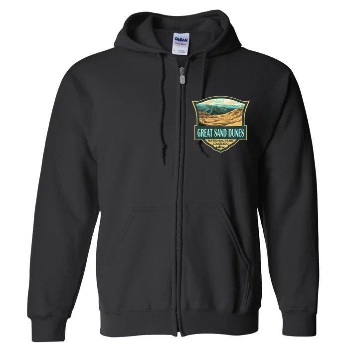 Great Sand Dunes National Park Illustration Retro Badge Full Zip Hoodie