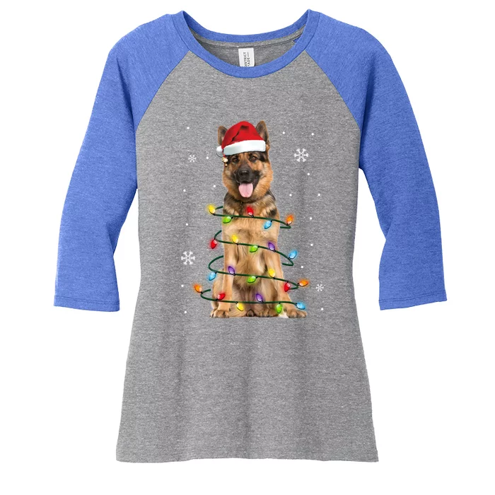 Ger Shepherd Dog Tree Christmas Sweater Xmas Dogs Gift Women's Tri-Blend 3/4-Sleeve Raglan Shirt