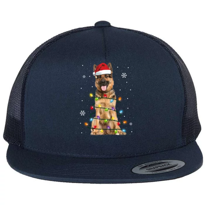 Ger Shepherd Dog Tree Christmas Sweater Xmas Dogs Gift Flat Bill Trucker Hat