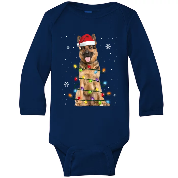 Ger Shepherd Dog Tree Christmas Sweater Xmas Dogs Gift Baby Long Sleeve Bodysuit