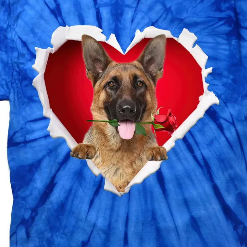 Ger Shepherd Dog Rose Heart Valentines Day Couple Gift Tie-Dye T-Shirt