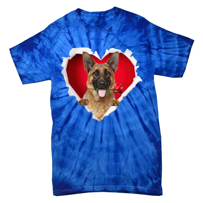 Ger Shepherd Dog Rose Heart Valentines Day Couple Gift Tie-Dye T-Shirt