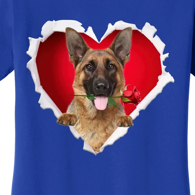 Ger Shepherd Dog Rose Heart Valentines Day Couple Gift Women's T-Shirt