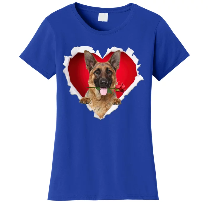 Ger Shepherd Dog Rose Heart Valentines Day Couple Gift Women's T-Shirt