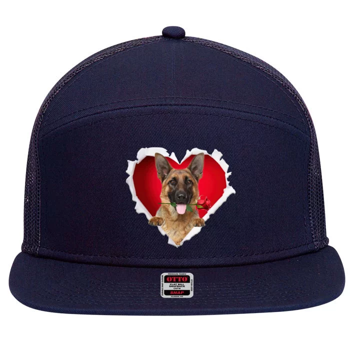 Ger Shepherd Dog Rose Heart Valentines Day Couple Gift 7 Panel Mesh Trucker Snapback Hat