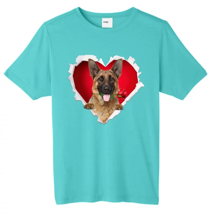 Ger Shepherd Dog Rose Heart Valentines Day Couple Gift ChromaSoft Performance T-Shirt