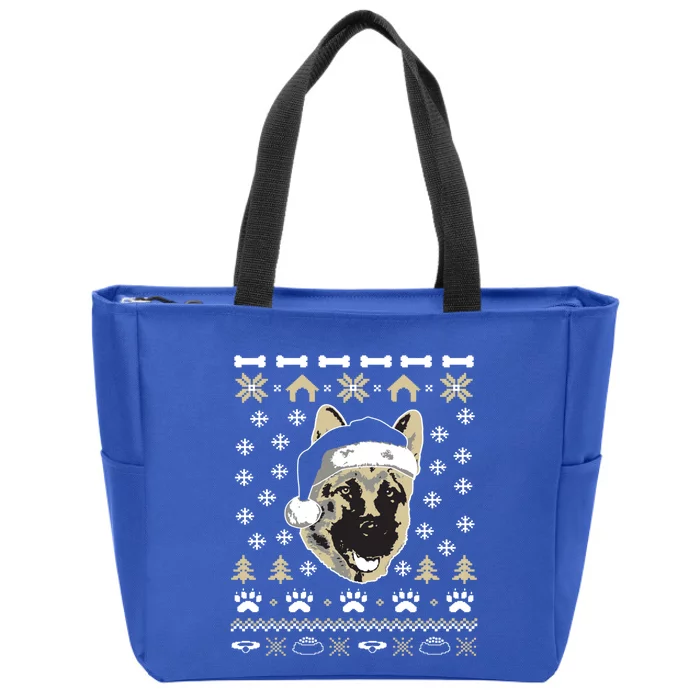 Ger Shepherd Dog Ugly Christmas Sweater Xmas Zip Tote Bag