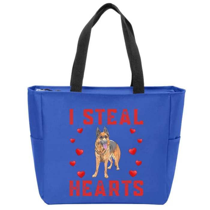 Ger Shepherd Dog Themed I Steal Hearts Cute Valentine Day Gift Zip Tote Bag