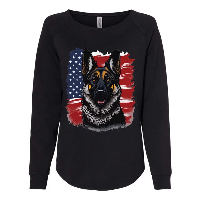 German Shepherd Dog USA Flag Womens California Wash Sweatshirt