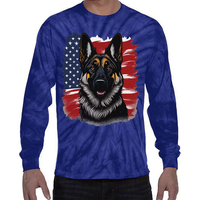 German Shepherd Dog USA Flag Tie-Dye Long Sleeve Shirt