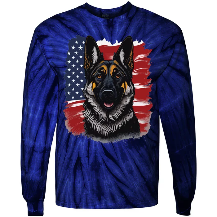 German Shepherd Dog USA Flag Tie-Dye Long Sleeve Shirt