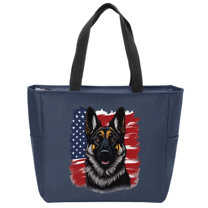 German Shepherd Dog USA Flag Zip Tote Bag