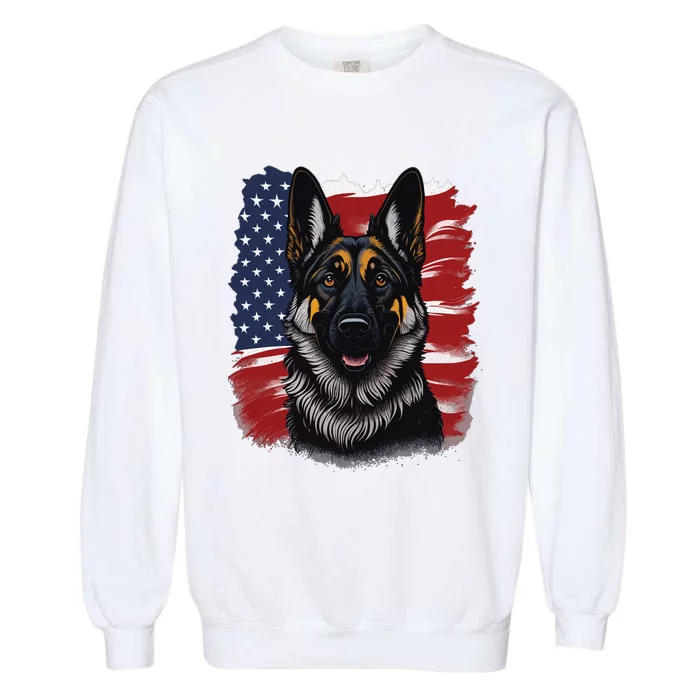 German Shepherd Dog USA Flag Garment-Dyed Sweatshirt