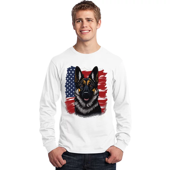 German Shepherd Dog USA Flag Long Sleeve Shirt